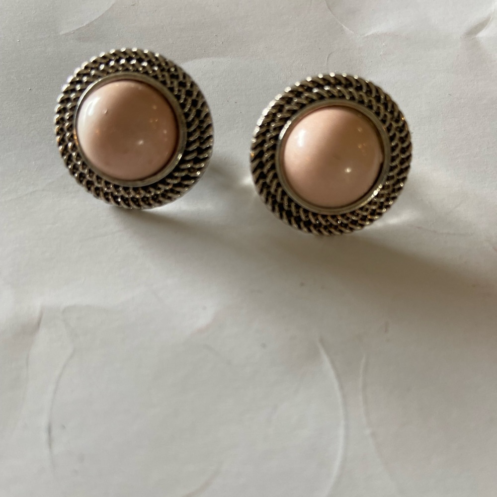 Vintage, silver tone, pink ball clip on earrings